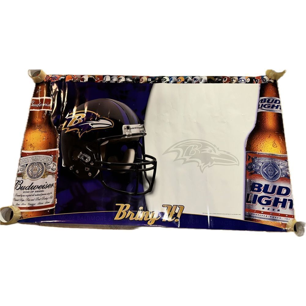 Vintage Early 2000's Baltimore Ravens‎ Vinyl Bud Light Poster 3' x 5' NFL Beer